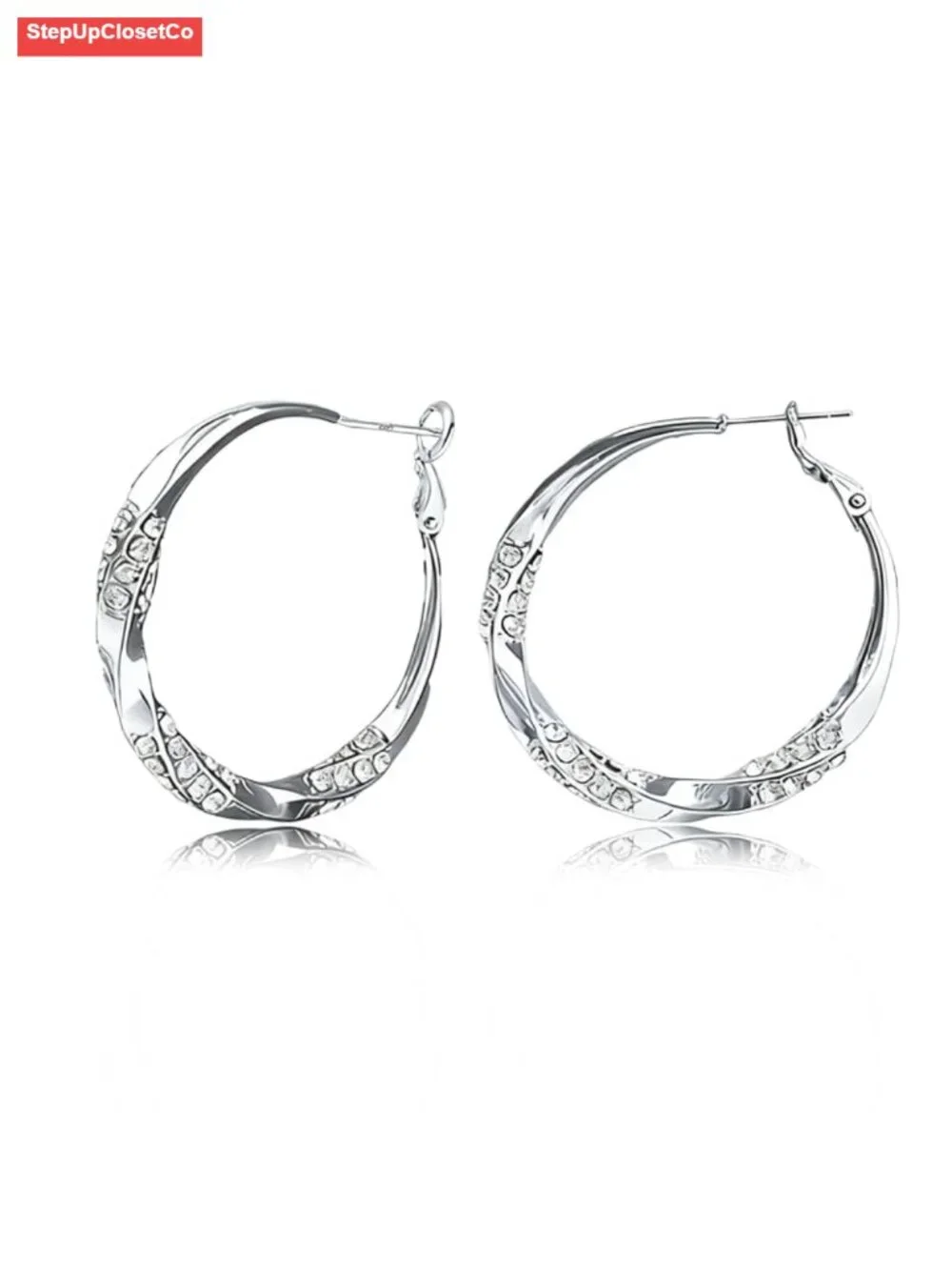 Chunky Twisted Rope Hoop Earrings for Women - 40mm Large Statement CZ Hinged